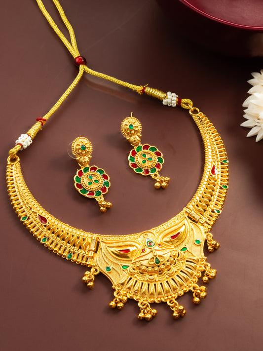 Aadita Gold-Plated Temple Necklace Set for Women | Bridal Peacock Jewellery | Traditional Design