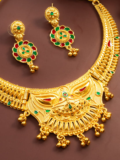 Aadita Gold-Plated Temple Necklace Set for Women | Bridal Peacock Jewellery | Traditional Design