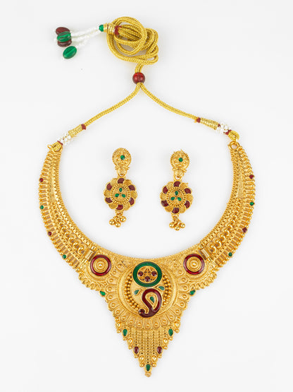 Aadita Gold-Plated Temple Necklace Set for Women | South Indian Bridal Jewellery | Antique Design