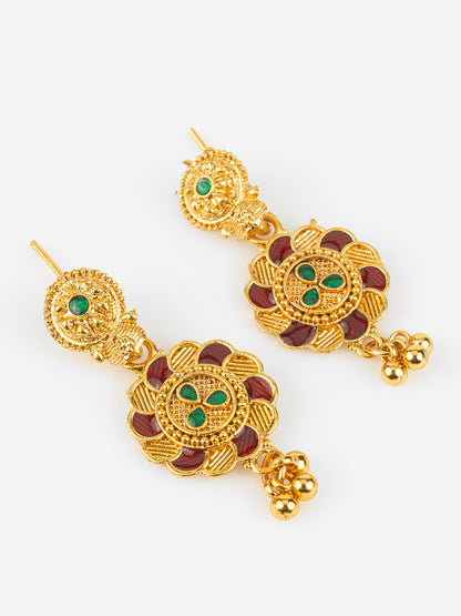 Aadita Gold-Plated Temple Necklace Set for Women | South Indian Bridal Jewellery | Antique Design