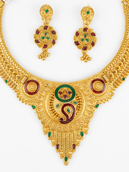 Aadita Gold-Plated Temple Necklace Set for Women | South Indian Bridal Jewellery | Antique Design
