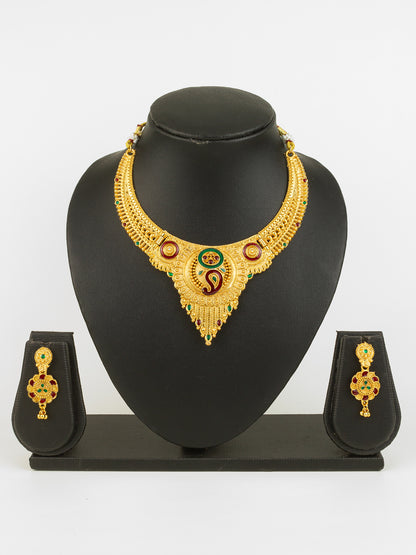 Aadita Gold-Plated Temple Necklace Set for Women | South Indian Bridal Jewellery | Antique Design