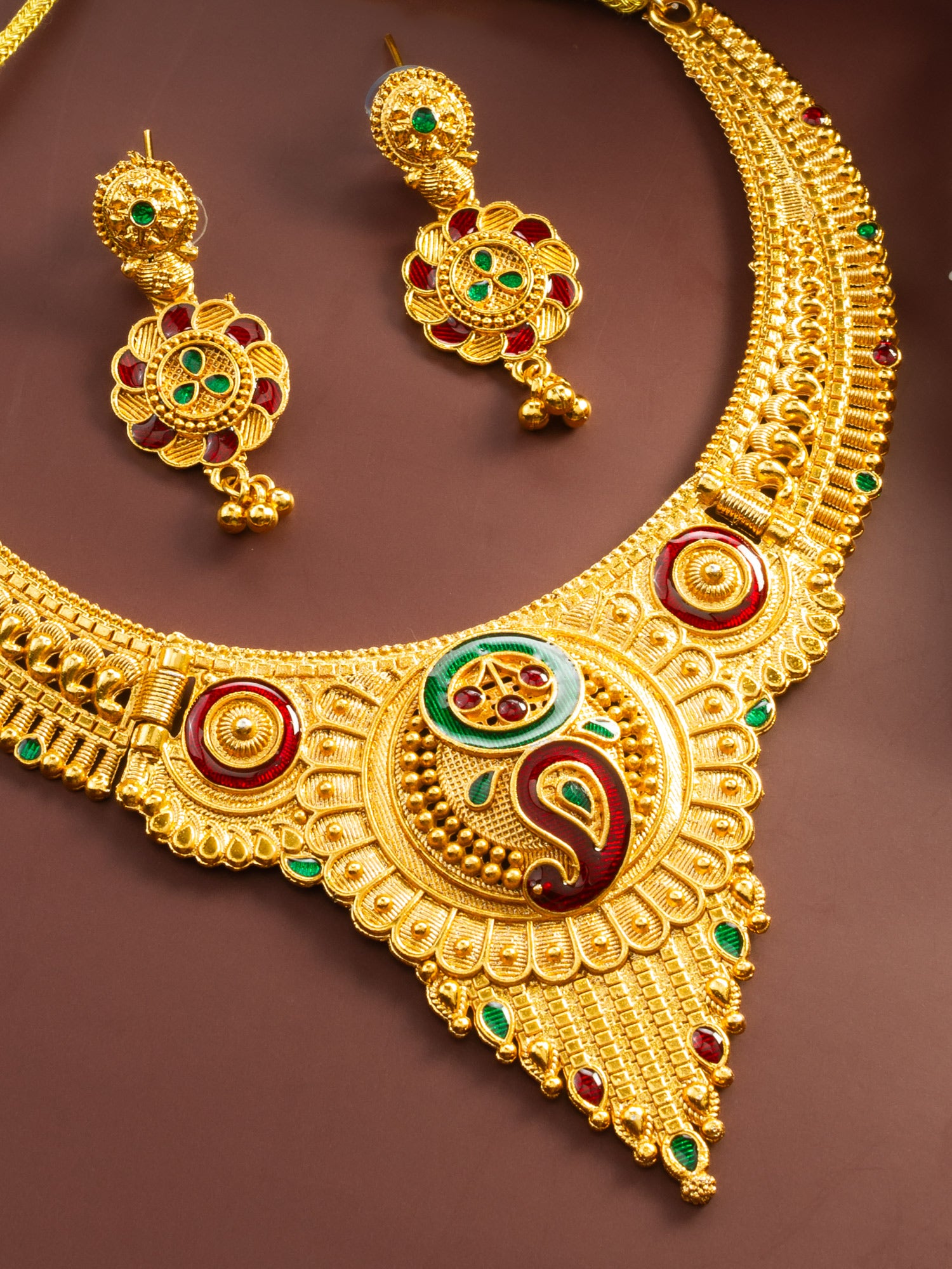 Aadita Gold-Plated Temple Necklace Set for Women | South Indian Bridal Jewellery | Antique Design