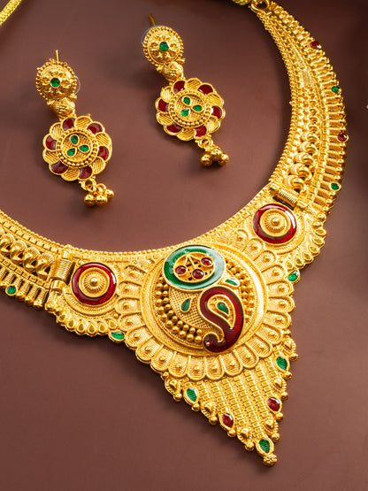 Aadita Gold-Plated Temple Necklace Set for Women | South Indian Bridal Jewellery | Antique Design