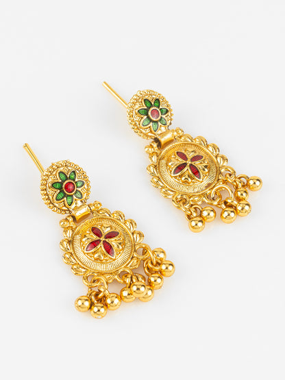 Aadita South Indian Gold-Plated Necklace Set | Traditional Bridal Temple Jewellery with Earrings