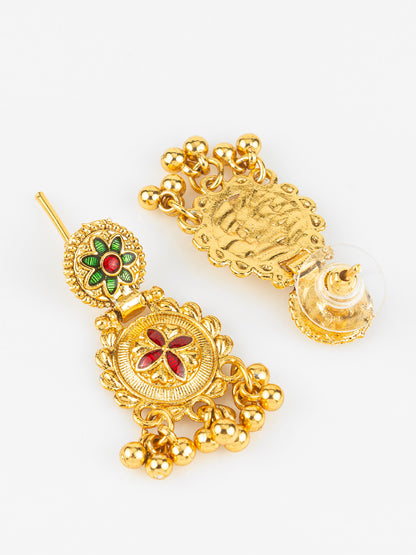 Aadita South Indian Gold-Plated Necklace Set | Traditional Bridal Temple Jewellery with Earrings