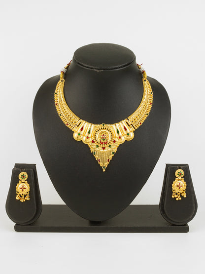 Aadita South Indian Gold-Plated Necklace Set | Traditional Bridal Temple Jewellery with Earrings