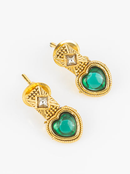 Aadita Gold Plated Green Heart Drop Designer Necklace Set for Women