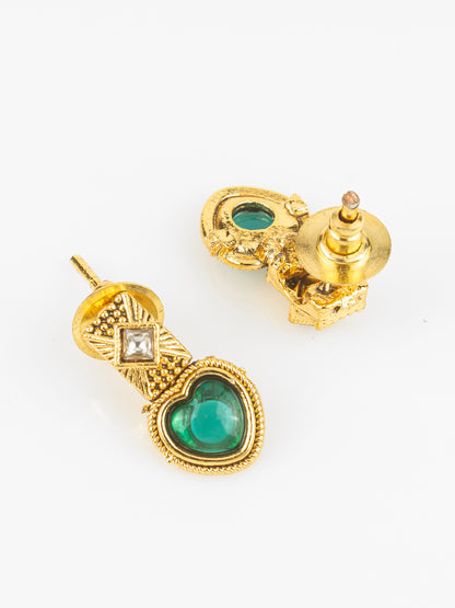 Aadita Gold Plated Green Heart Drop Designer Necklace Set for Women