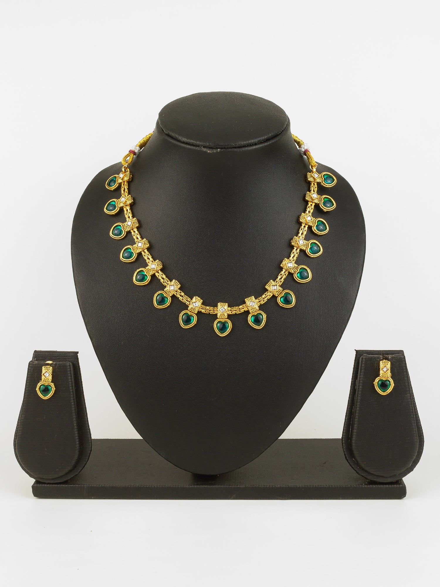 Aadita Gold Plated Green Heart Drop Designer Necklace Set for Women