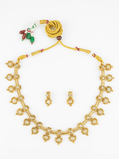 Aadita Gold Plated Kundan Heart Motif Traditional Necklace Set for Women