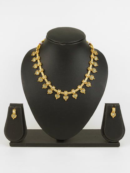 Aadita Gold Plated Kundan Heart Motif Traditional Necklace Set for Women