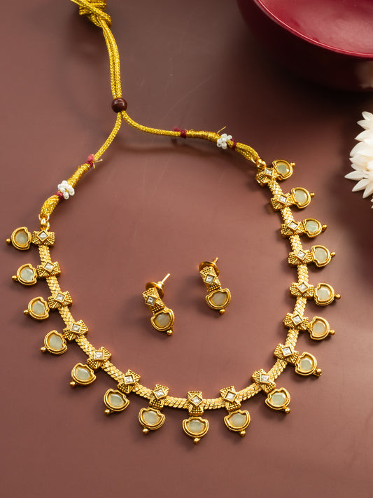 Aadita Gold Plated Kundan Heart Motif Traditional Necklace Set for Women