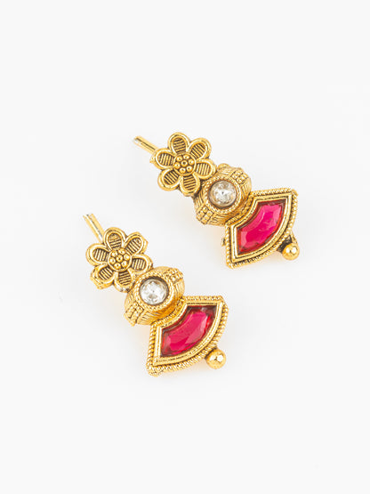 Aadita Gold Plated Red Kundan Floral Traditional Necklace Set for Women