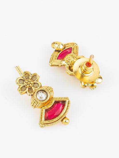Aadita Gold Plated Red Kundan Floral Traditional Necklace Set for Women