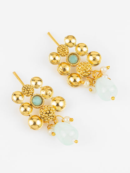 Aadita Gold Plated Mint Green Beaded Statement Necklace Set for Women