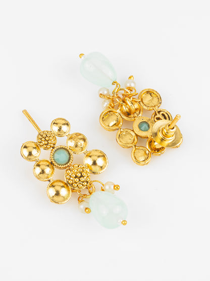 Aadita Gold Plated Mint Green Beaded Statement Necklace Set for Women