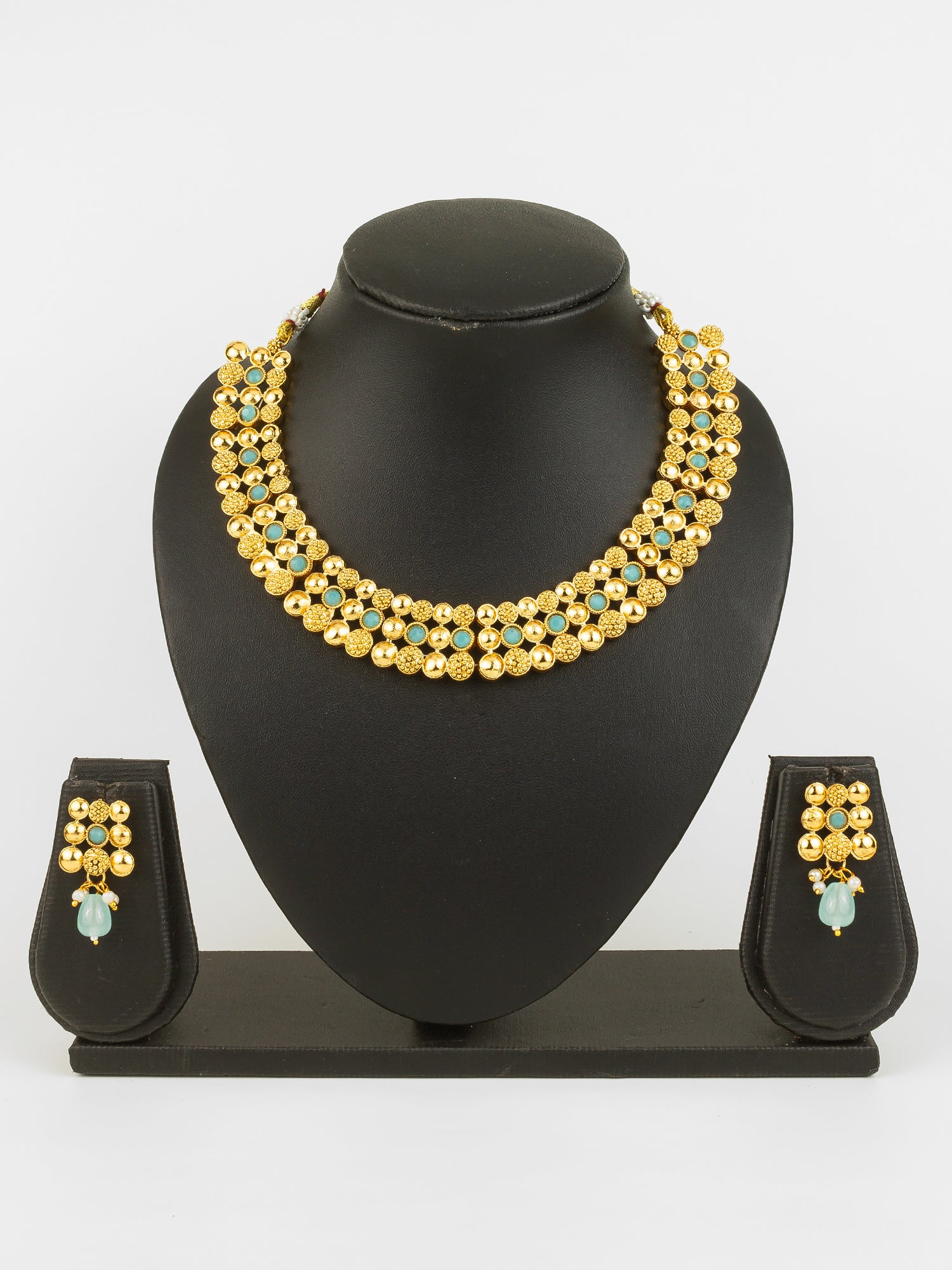 Aadita Gold Plated Mint Green Beaded Statement Necklace Set for Women