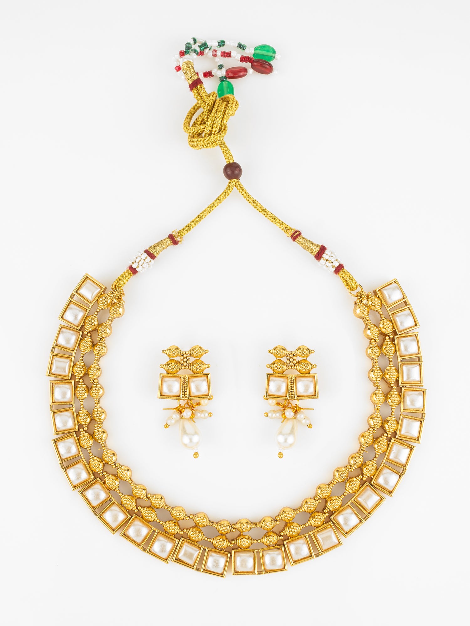 Aadita Gold Plated Pearl Kundan Geometric Traditional Necklace Set for Women
