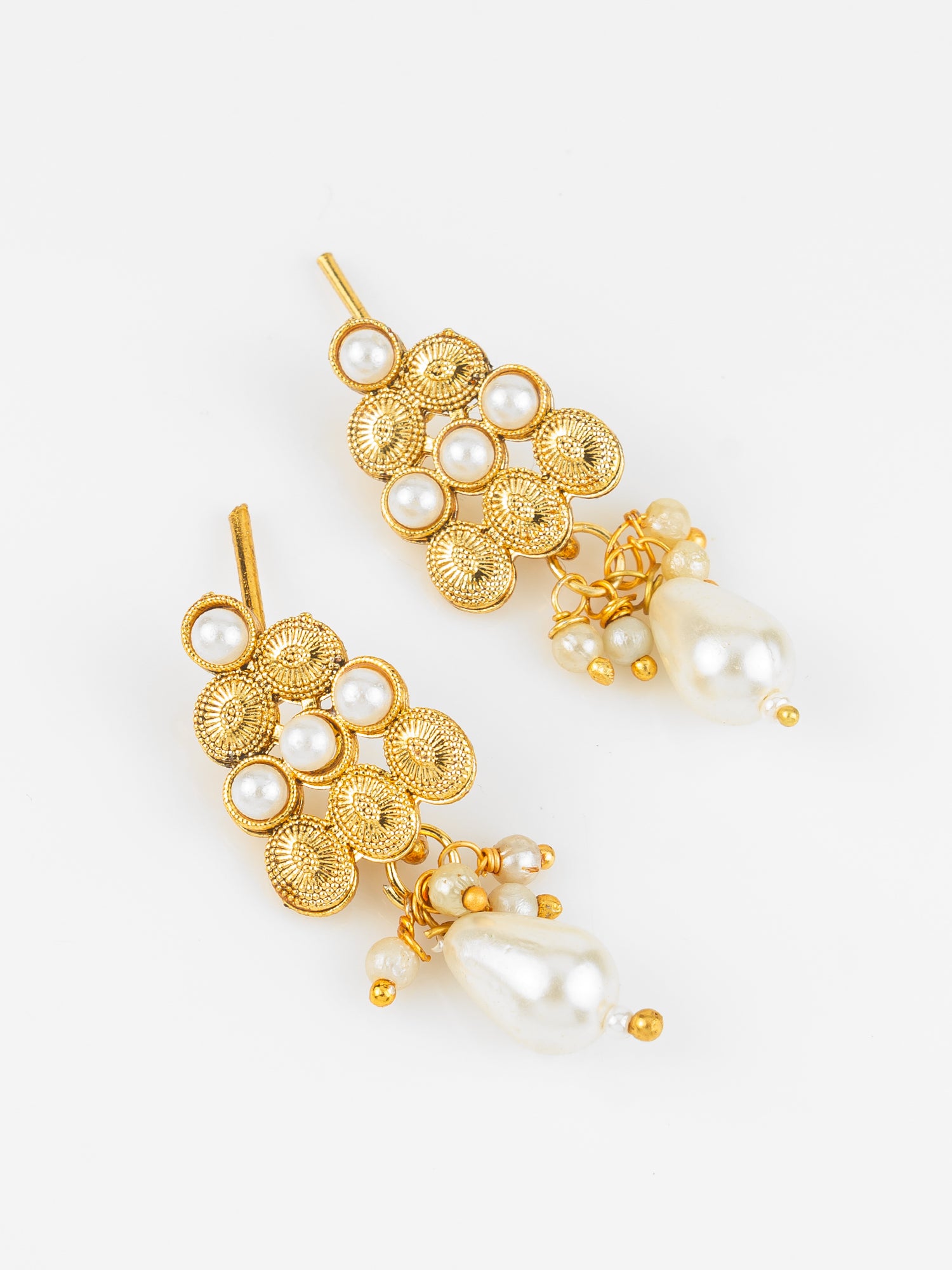 Aadita Gold Plated Pearl Beaded Traditional Necklace Set with Drop Earrings