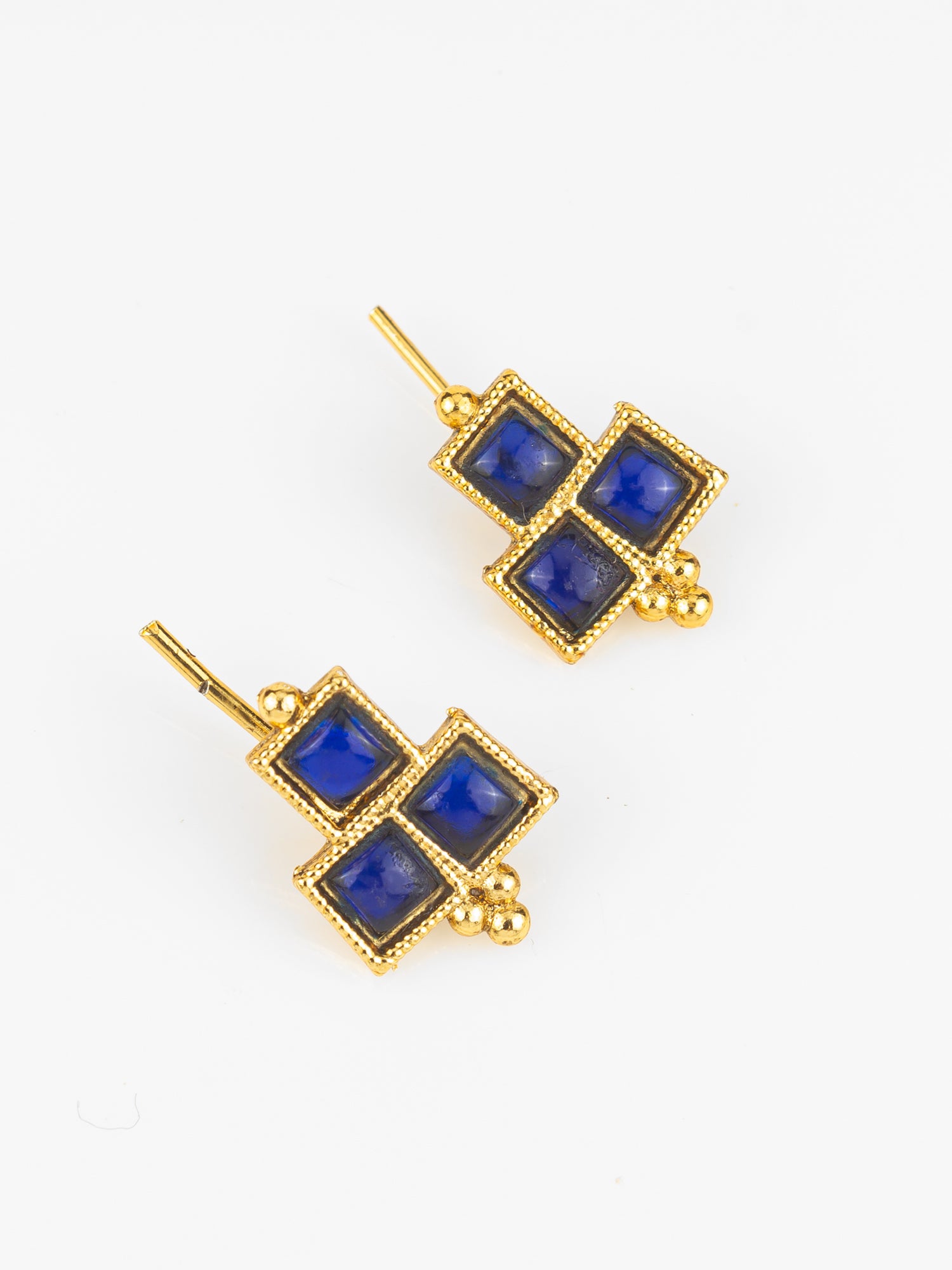 Aadita Gold Plated Blue Square Stone Traditional Necklace Set for Women