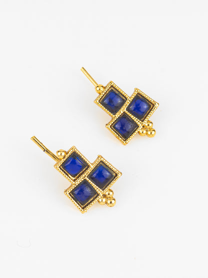 Aadita Gold Plated Blue Square Stone Traditional Necklace Set for Women