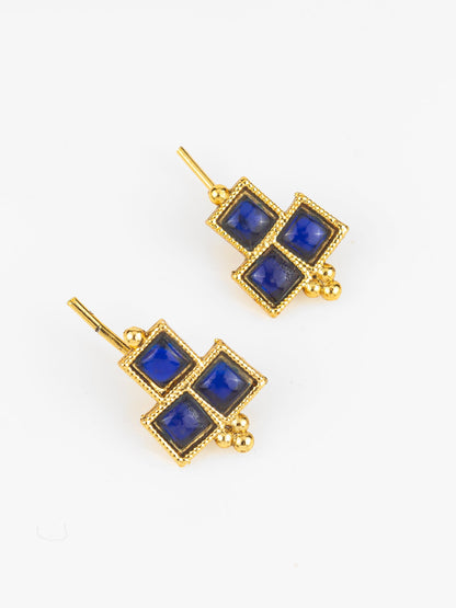 Aadita Gold Plated Blue Square Stone Traditional Necklace Set for Women WNK4826