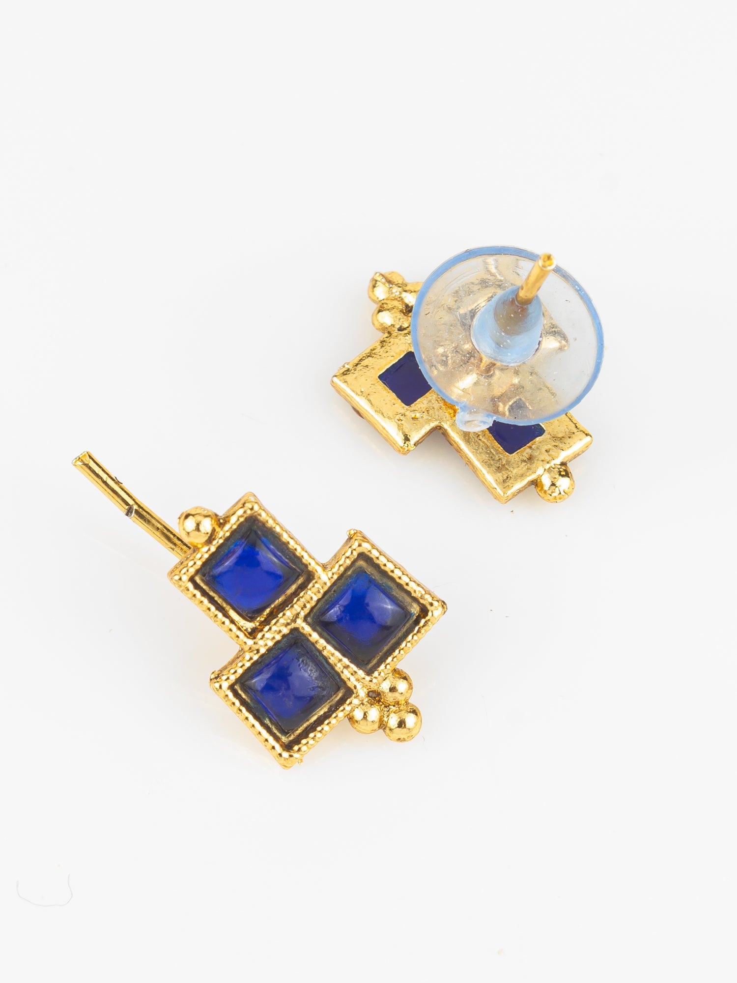 Aadita Gold Plated Blue Square Stone Traditional Necklace Set for Women WNK4826
