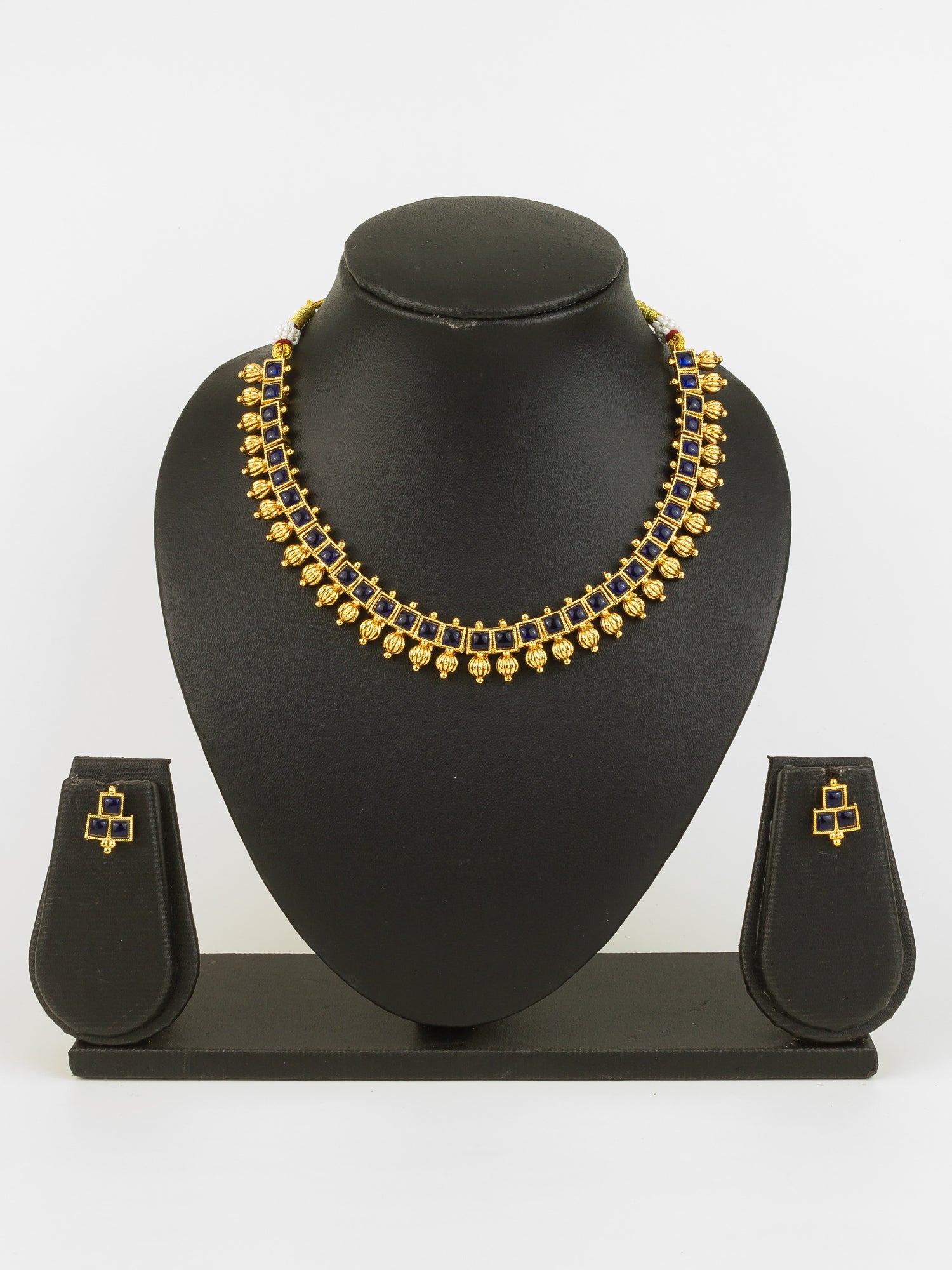 Aadita Gold Plated Blue Square Stone Traditional Necklace Set for Women WNK4826