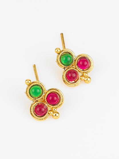 Aadita Gold Plated Green & Red Beaded Traditional Necklace Set for Women
