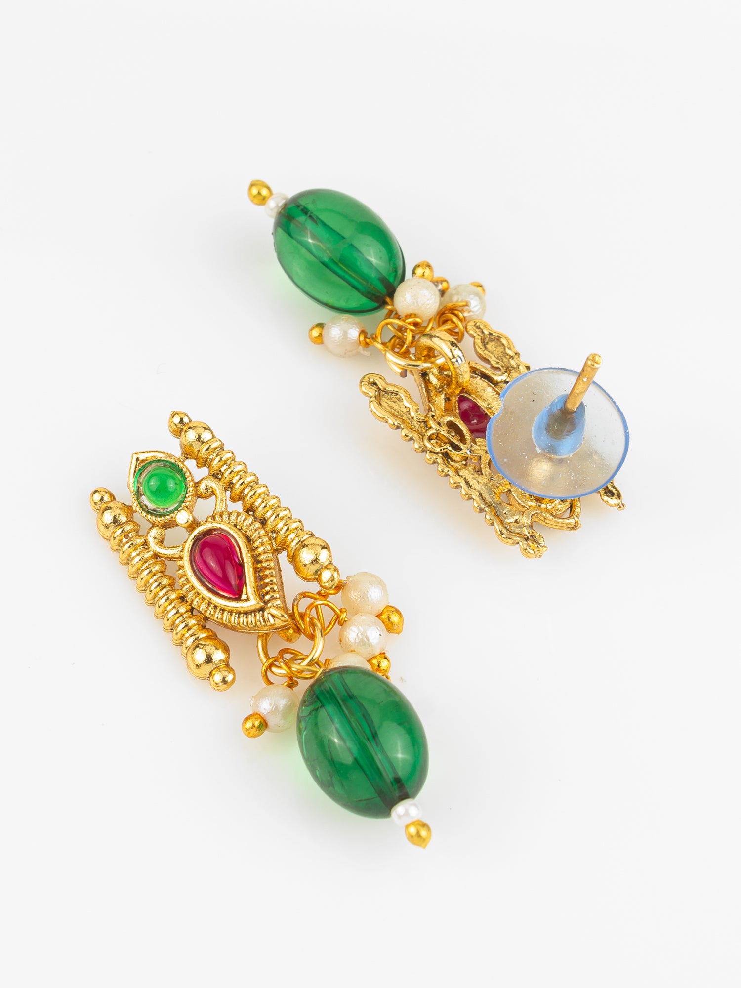 Aadita Gold Plated Red & Green Leaf Motif Traditional Necklace Set for Women