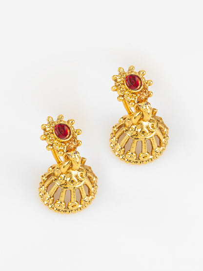 Aadita Gold Plated Red & Green Traditional Round and Teardrop Stone Necklace Set