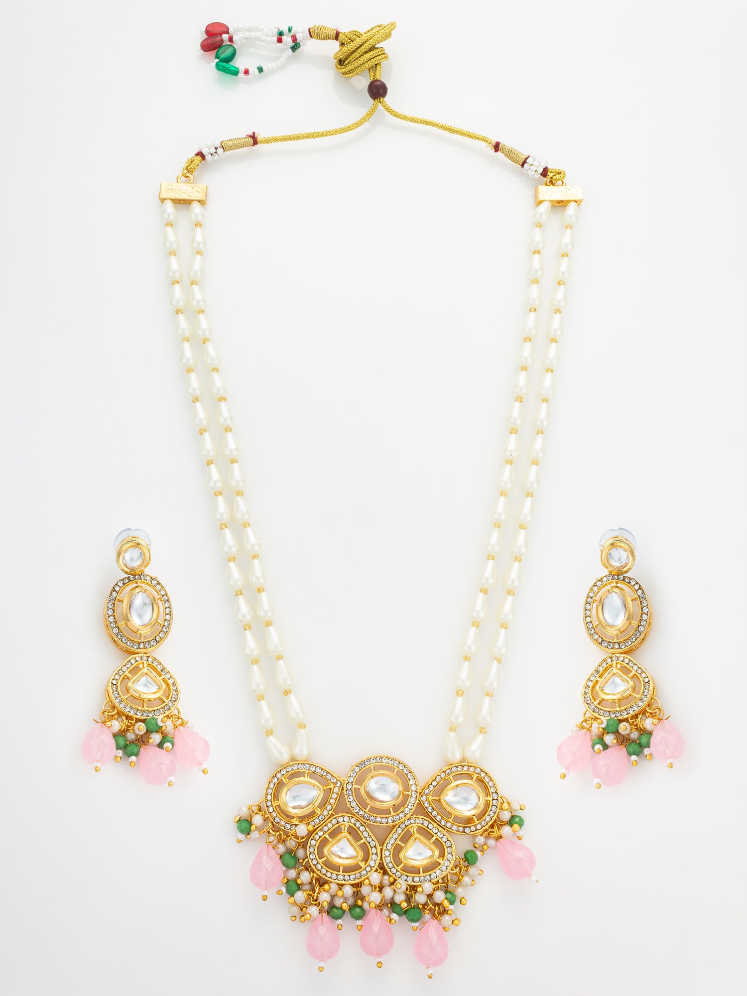 Aadita Gold Plated Kundan and Pink Stone Grand Necklace Set