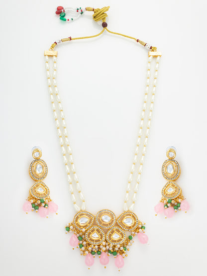 Aadita Gold Plated Kundan and Pink Stone Grand Necklace Set