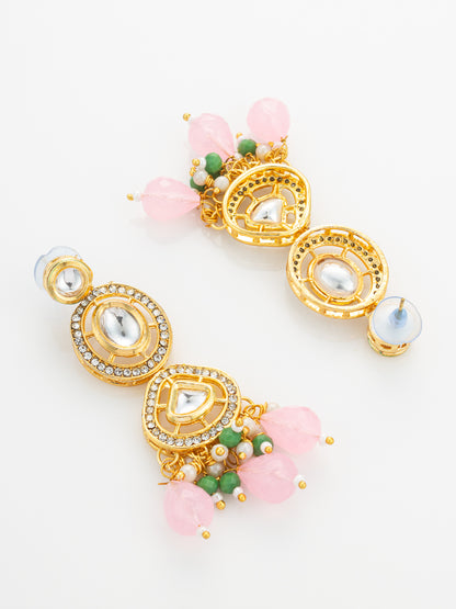 Aadita Gold Plated Kundan and Pink Stone Grand Necklace Set