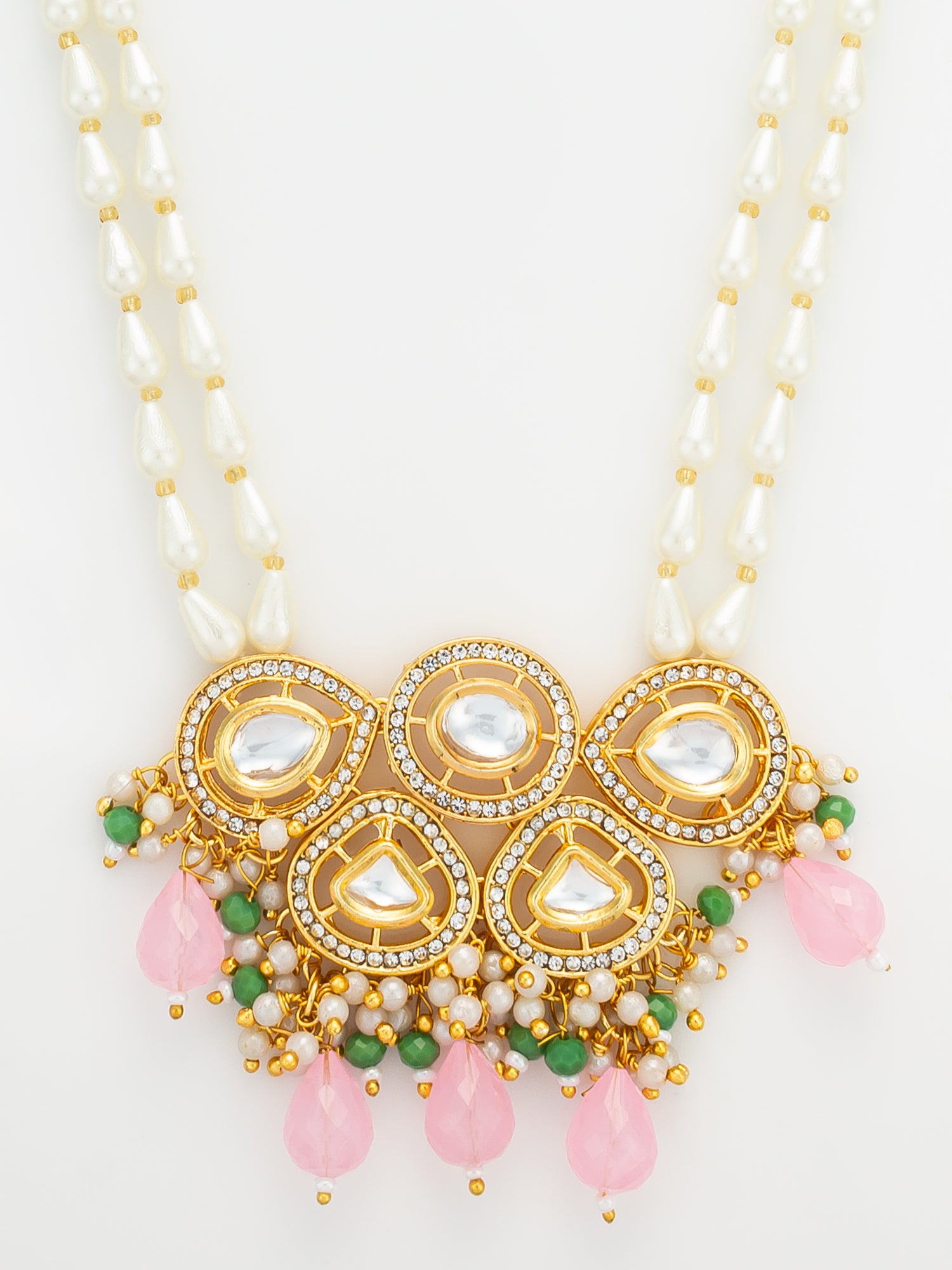 Aadita Gold Plated Kundan and Pink Stone Grand Necklace Set