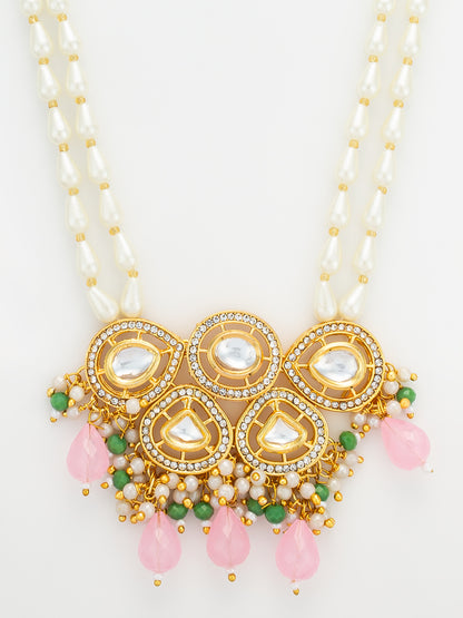 Aadita Gold Plated Kundan and Pink Stone Grand Necklace Set