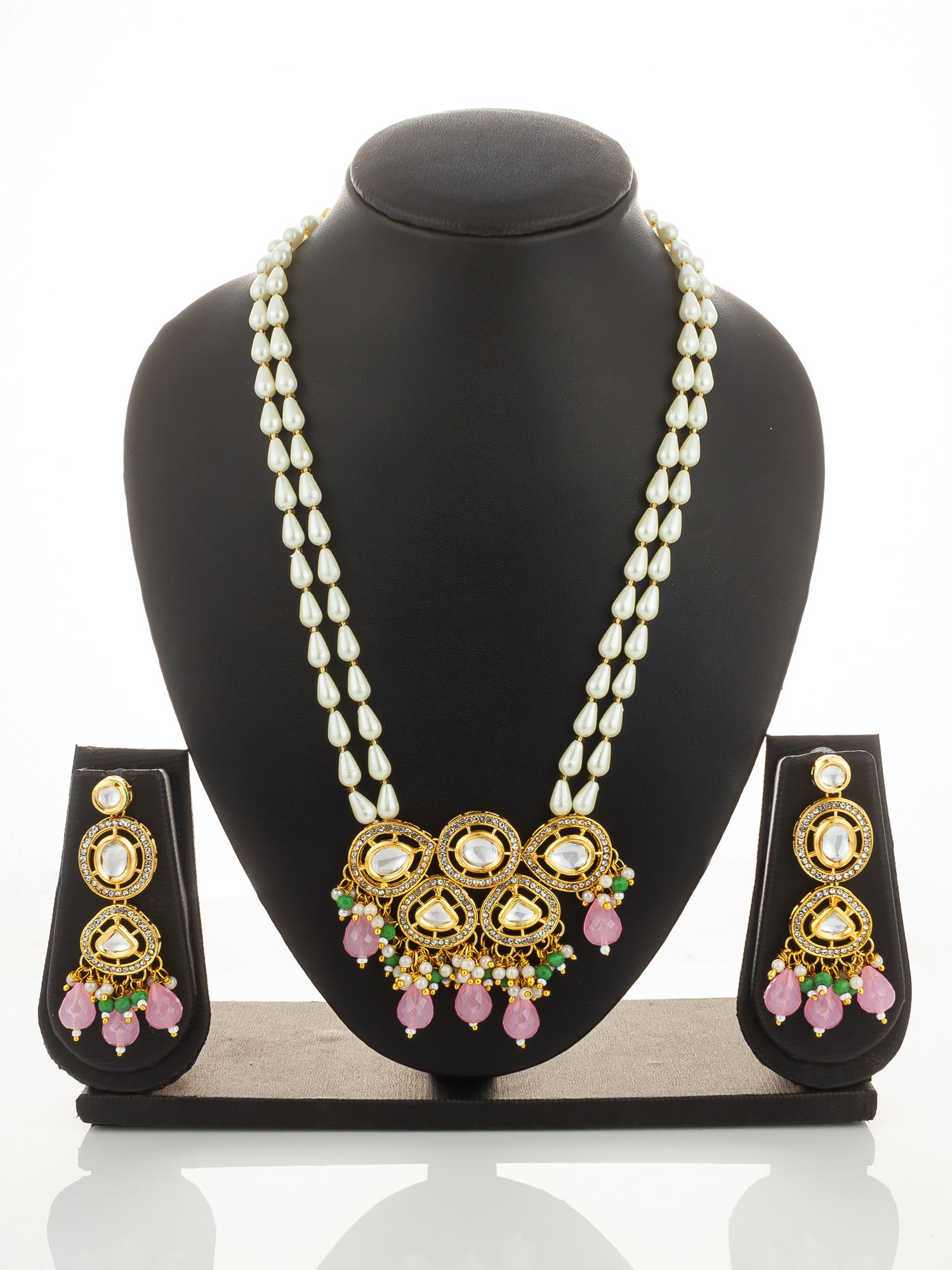 Aadita Gold Plated Kundan and Pink Stone Grand Necklace Set