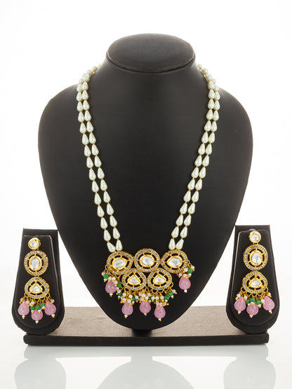Aadita Gold Plated Kundan and Pink Stone Grand Necklace Set