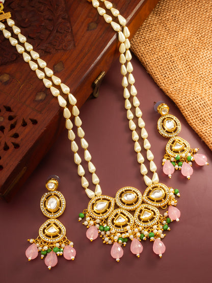Aadita Gold Plated Kundan and Pink Stone Grand Necklace Set