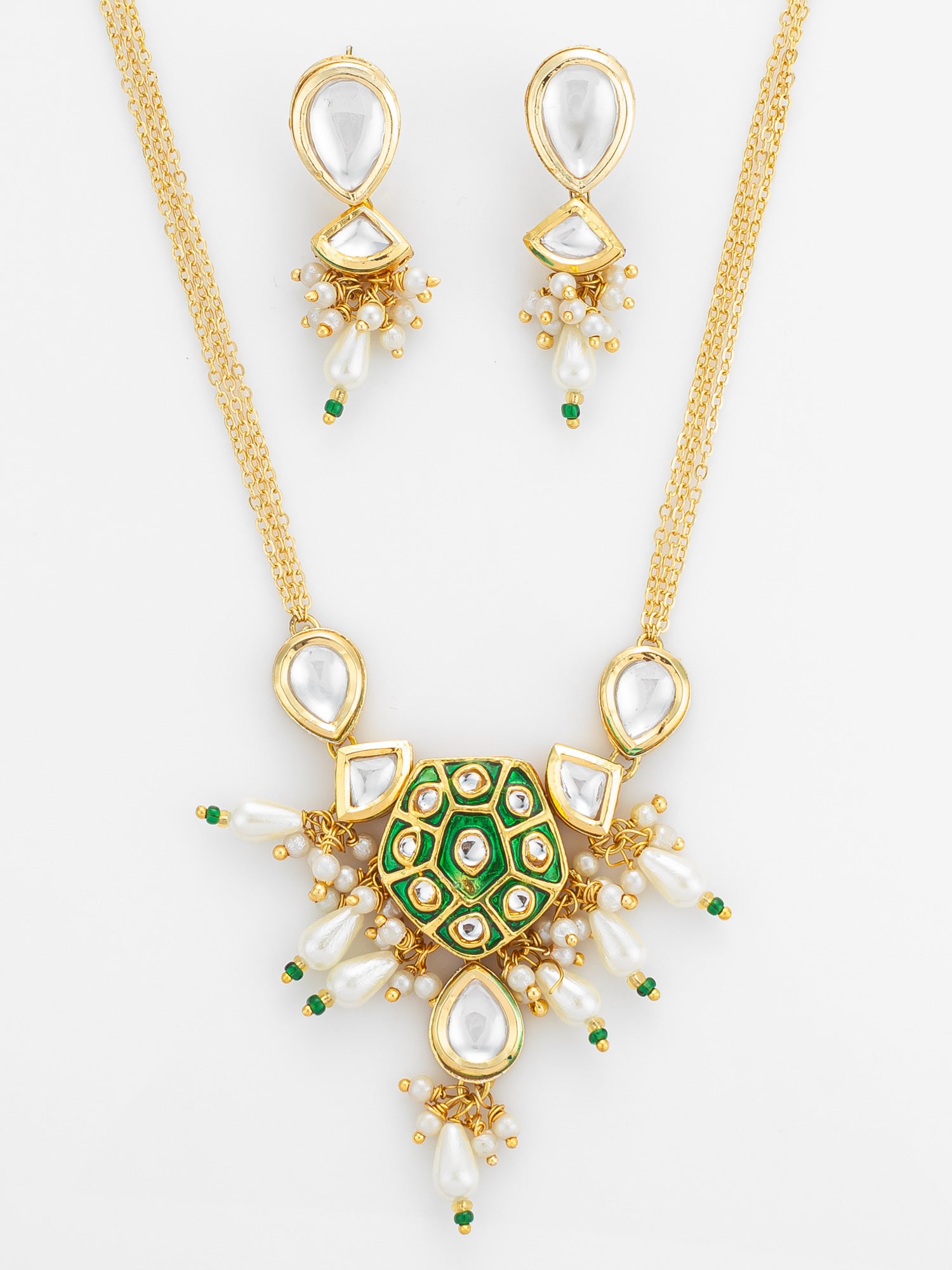 Aadita Green Enamel and Pearl Kundan Necklace Set