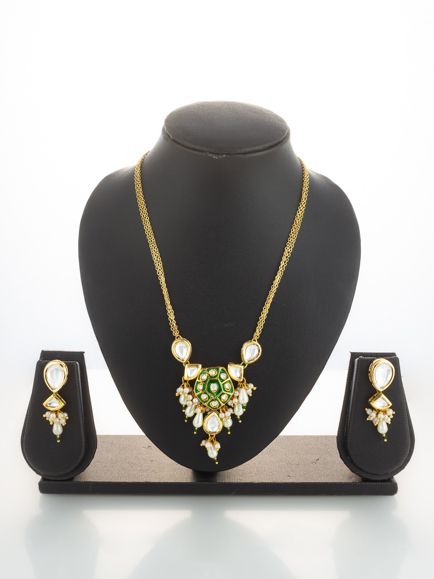 Aadita Green Enamel and Pearl Kundan Necklace Set