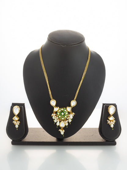 Aadita Green Enamel and Pearl Kundan Necklace Set