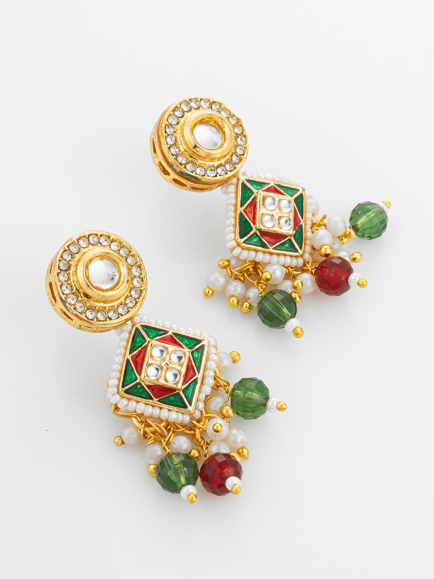 Aadita Gold Plated Square Kundan Multi-Color Pearl Necklace Set