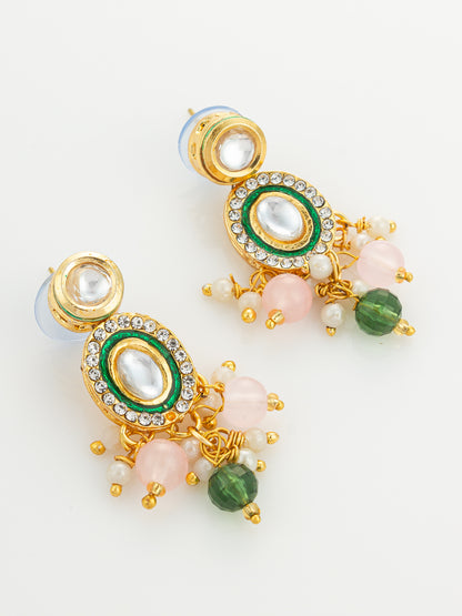Aadita Gold Plated Kundan and Pink Stone Multi-Strand Pearl Necklace Set