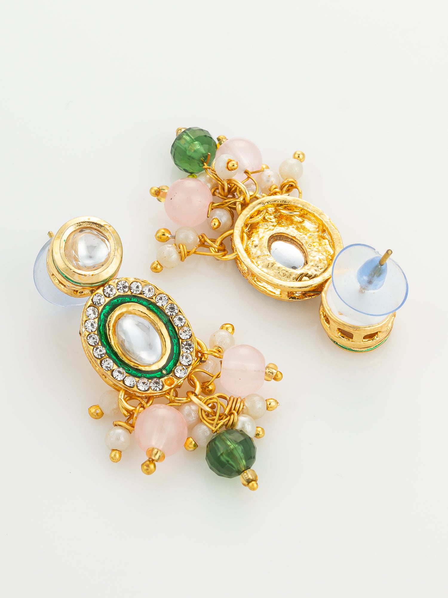 Aadita Gold Plated Kundan and Pink Stone Multi-Strand Pearl Necklace Set