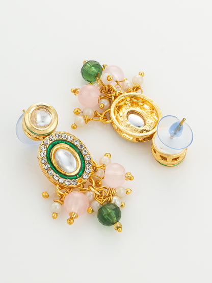 Aadita Gold Plated Kundan and Pink Stone Multi-Strand Pearl Necklace Set