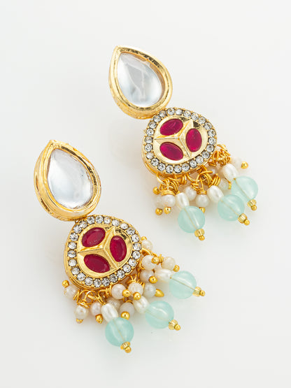 Aadita Mint Green and Pearl Multi-Strand Kundan Necklace Set