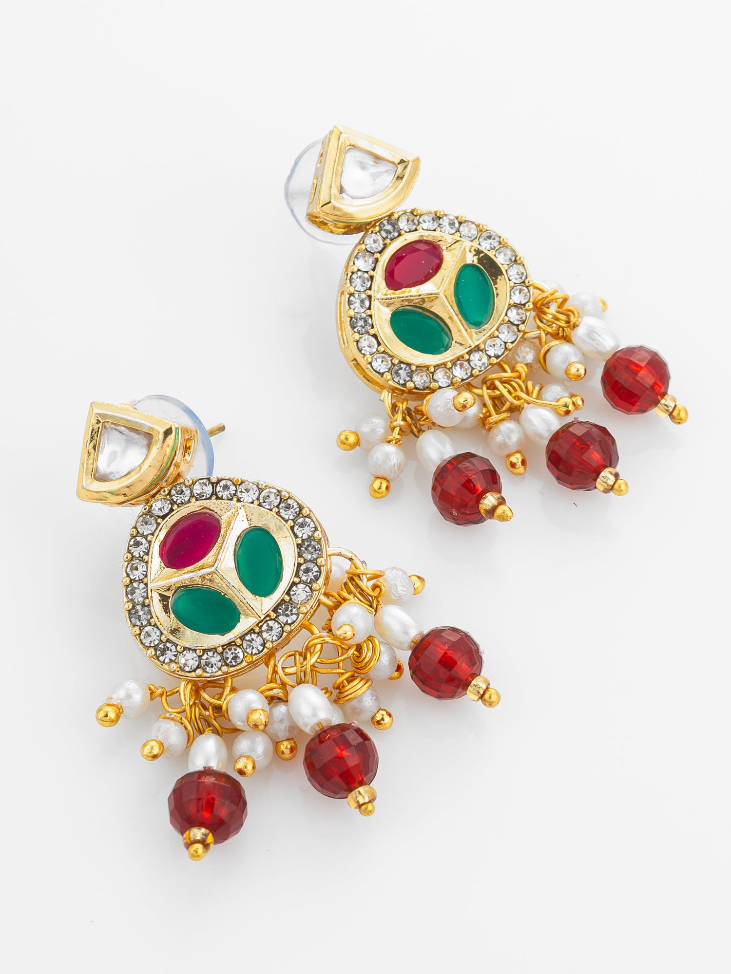 Aadita Ruby Red and Pearl Multi-Strand Kundan Long Necklace Set
