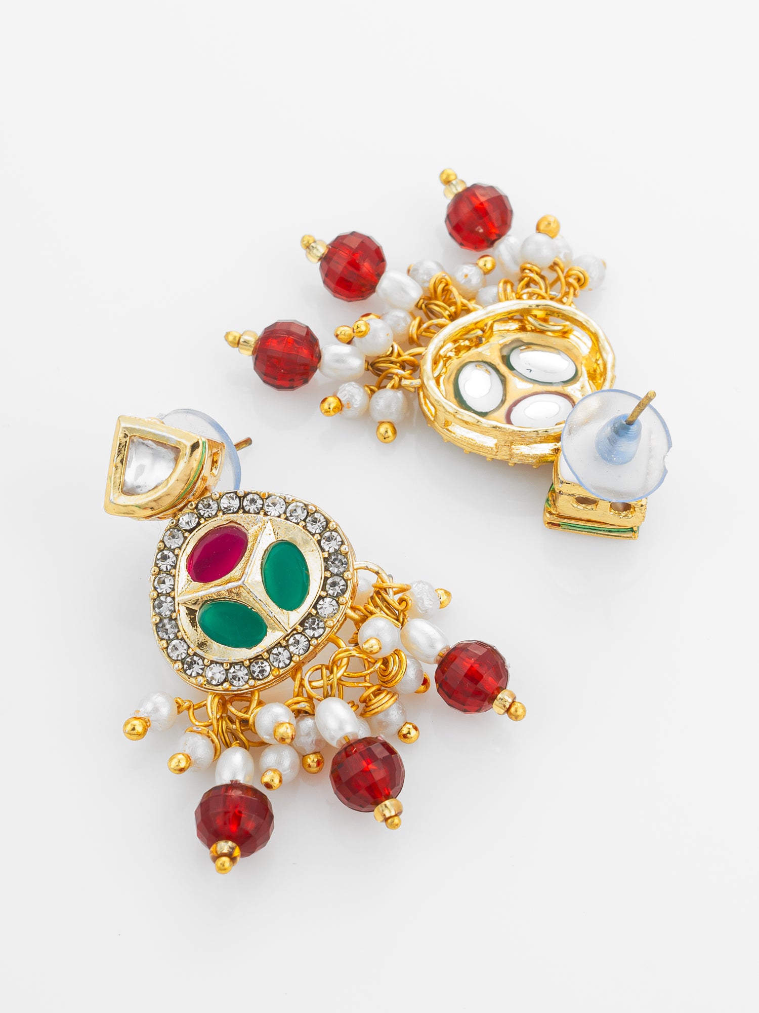 Aadita Ruby Red and Pearl Multi-Strand Kundan Long Necklace Set
